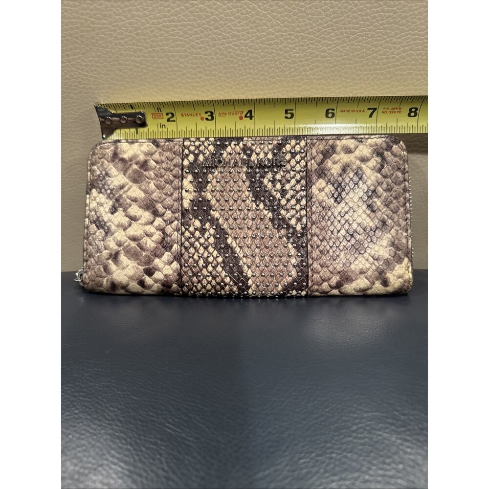 Michael Kors Snakeskin Embossed Studded Leather Wallet - Picture 2 of 8